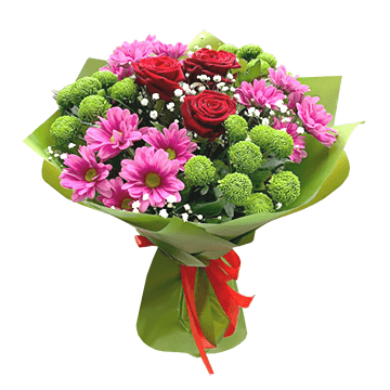 Strauß aus Rosen und Chrysanthemen — klassische Eleganz und Frische