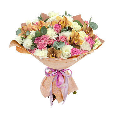 Strauß aus Rosen, Orchideen und Lisianthus — Eleganz, Raffinesse und Luxus