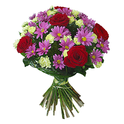Strauß aus Rosen, Chrysanthemen und Nelken — Fest der Farben und Emotionen