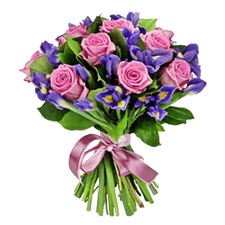 Bouquet of roses and irises — harmony of tenderness and elegance