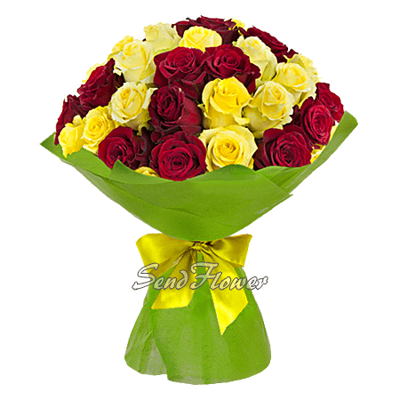 Ramo de rosas rojas y amarillas (60 cm) — contraste vibrante de sentimientos